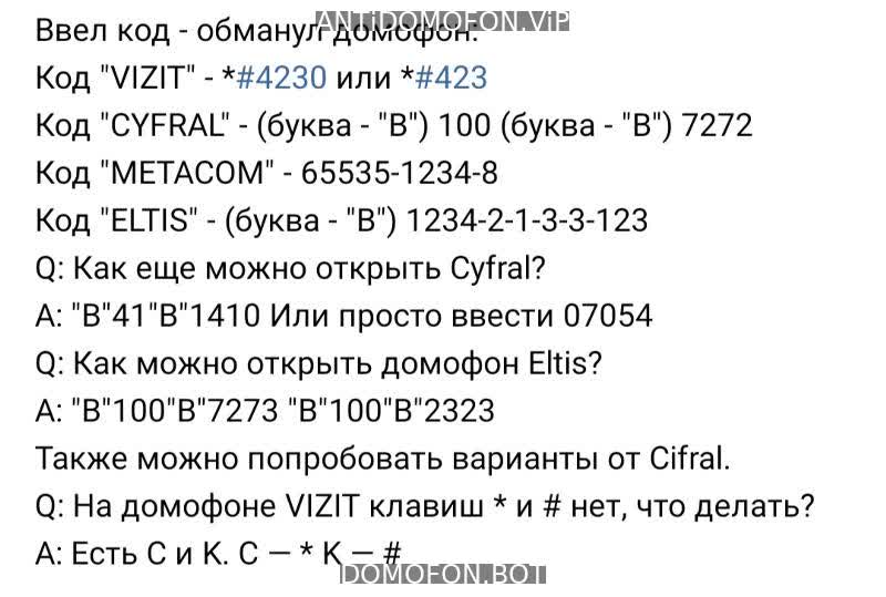 База кодов от домофонов Ижевск